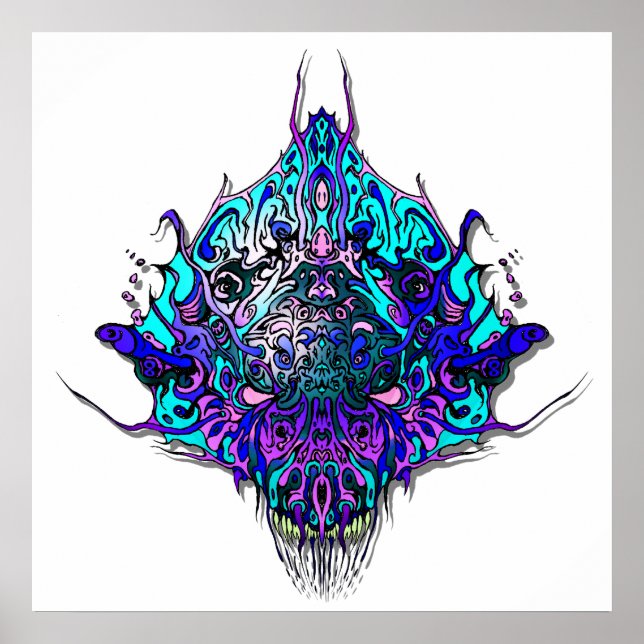 Alien Head Evil Species # 44 - blau und lila Poster (Vorne)