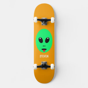 Alien Head Green Orange Personalisiert Kids Skateboard