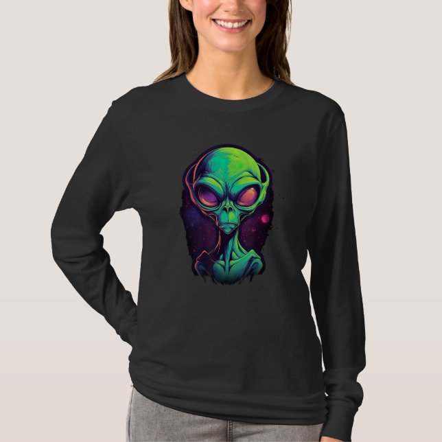 Alien Head Green Retro Grey Alien UFO Graphic T-Shirt (Vorderseite)