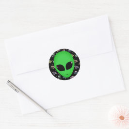 Alien Head Outer Space Flying UFO Runder Aufkleber