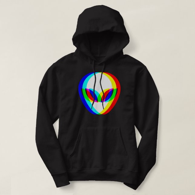 Alien Head Trippy Vaporwave Techno Rave EDM Music Hoodie (Design vorne)