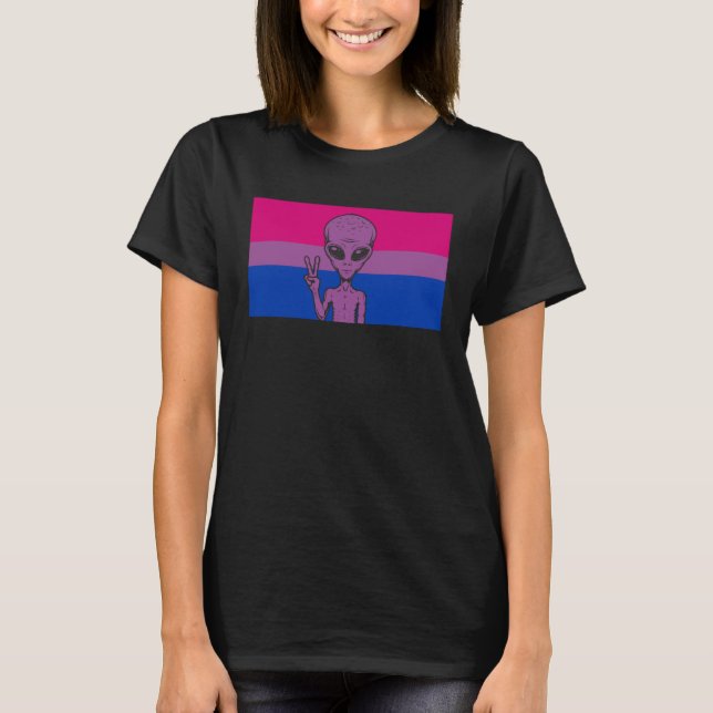 Alien Head UFO Peace Sign Gaylien Bisexual Pride F T-Shirt (Vorderseite)
