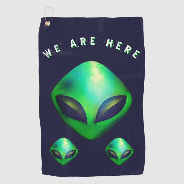 Alien Heads "We Are Here"  Golfhandtuch (Vorderseite)
