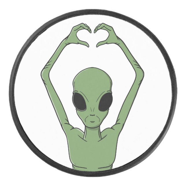 Alien Heart Pose Eishockey Puck (Vorderseite)
