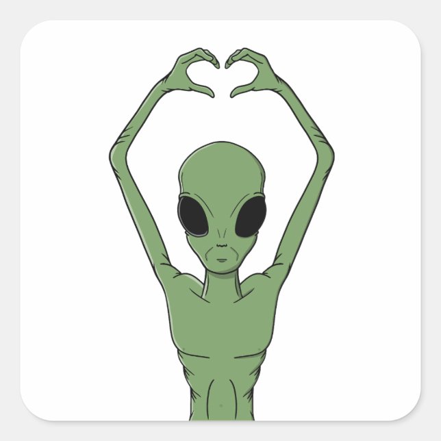 Alien Heart Pose Quadratischer Aufkleber (Vorderseite)