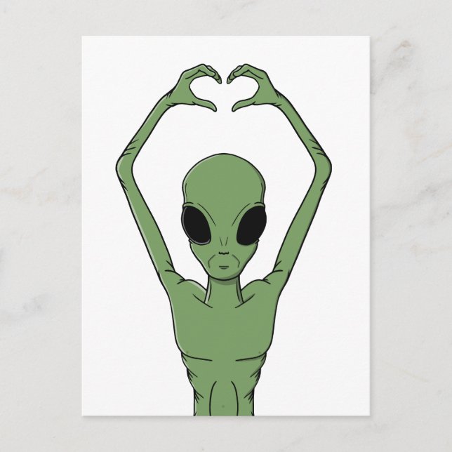 Alien-Herz-Pose Feiertagspostkarte (Vorderseite)