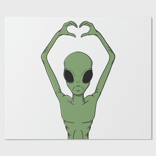 Alien-Herz-Pose Geschenkpapier (Flach)