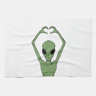Alien-Herz-Pose Geschirrtuch