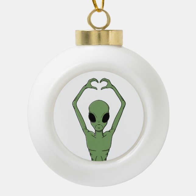 Alien-Herz-Pose Keramik Kugel-Ornament (Vorderseite)