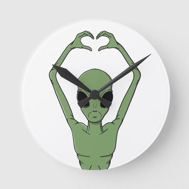 Alien-Herz-Pose Runde Wanduhr (Vorderseite)