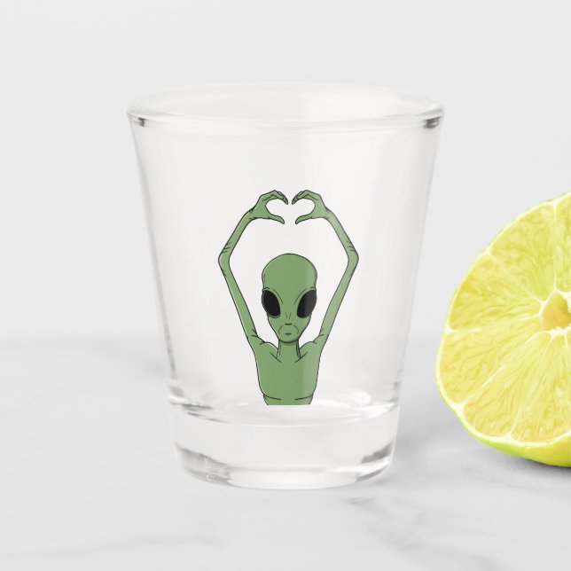 Alien-Herz-Pose Schnapsglas (Vorderseite)