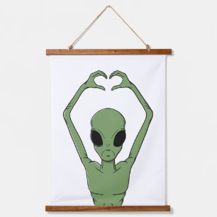 Alien-Herz-Pose Wandteppich Mit Holzrahmen