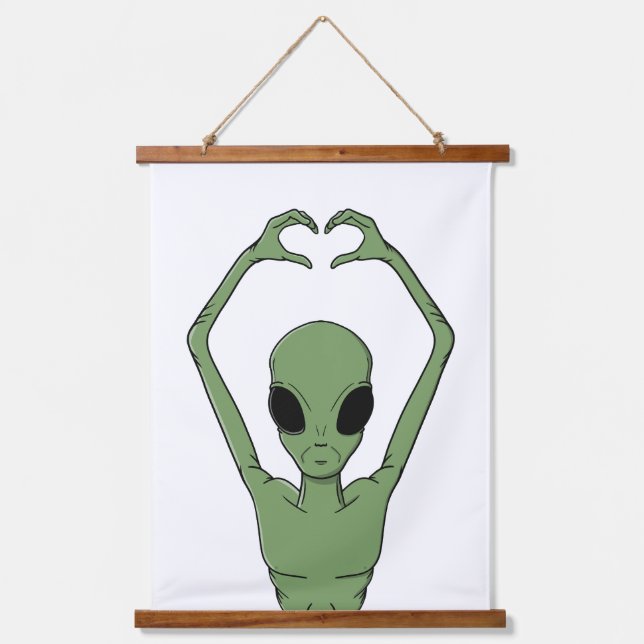 Alien-Herz-Pose Wandteppich Mit Holzrahmen (Vorderseite)