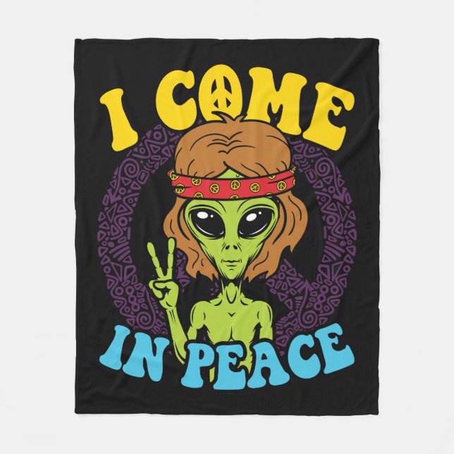 Alien Hippie I Come in Peace Fleecedecke (Vorderseite)