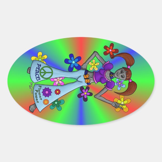 Alien Hippy Oval Ovaler Aufkleber (Vorderseite)