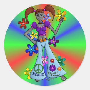 Alien Hippy Round Runder Aufkleber