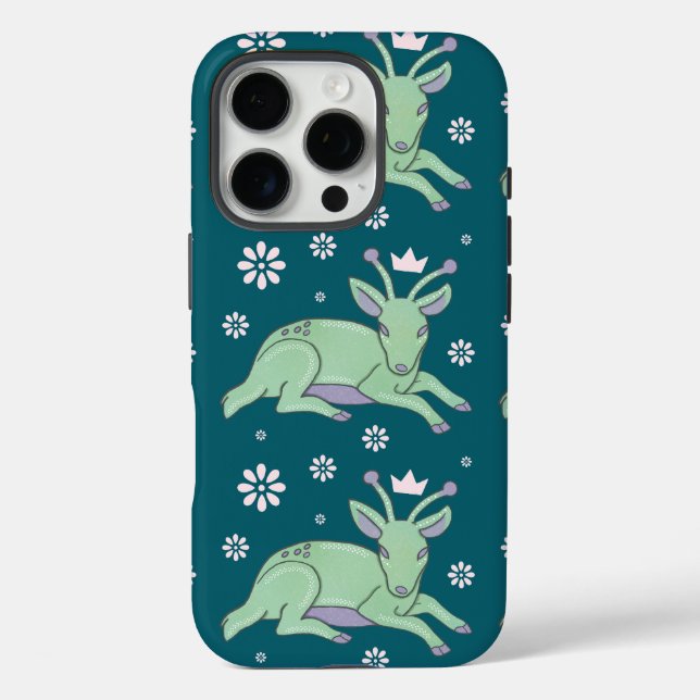 Alien-Hirsch-Volkskunst | Whimsischer grüner Hirsc Case-Mate iPhone Hülle (Rückseite)