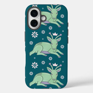 Alien-Hirsch-Volkskunst Whimsischer grüner Hirsc iPhone 16 Hülle