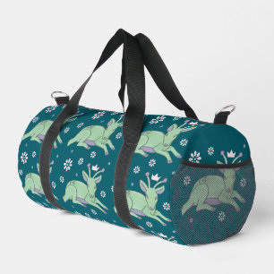 Alien-Hirsch-Volkskunst Whimsischer grüner Hirsc Duffle Bag