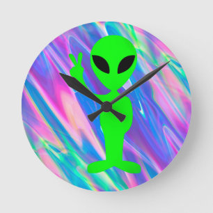 Alien-Hologramm Runde Wanduhr