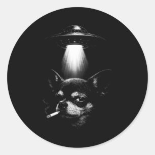Alien Hund raucht Zigarette Ufo T-Shirt Lustiger C Runder Aufkleber