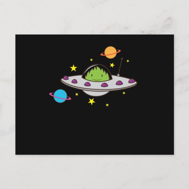 Alien im Ufo Postkarte (Vorderseite)