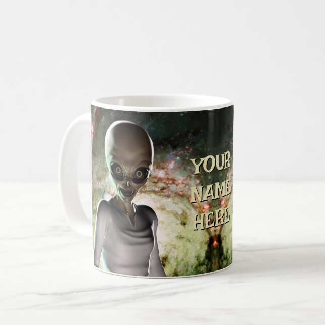 Alien in der Galaxie. Personalisiert Kaffeetasse (Vorderseite Links)