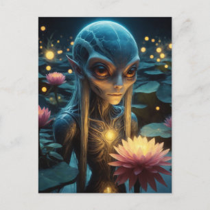 Alien in einem Lotus-Teich Postkarte