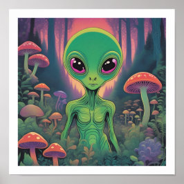 Alien in einem Pilzwald Poster
