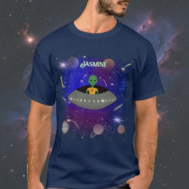 Alien in einem Raumschiff mit einem neuen T - Shir T-Shirt