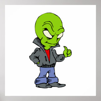Alien in schwarzer Lederjacke Daumen hoch Poster