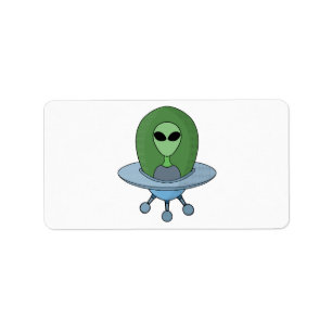 Alien in seinem kleinen Raumschiff Adressaufkleber