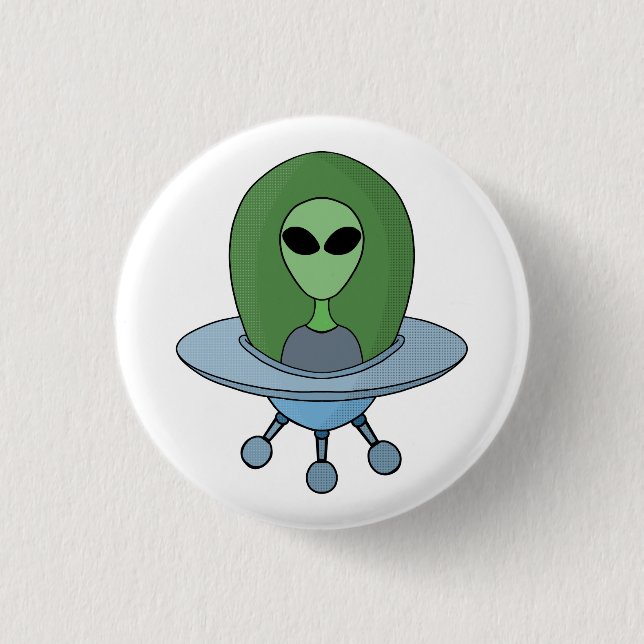 Alien in seinem kleinen Raumschiff Button (Vorderseite)