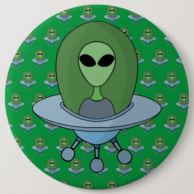 Alien in seinem kleinen Raumschiff Button (Vorderseite)