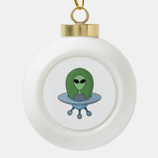 Alien in seinem kleinen Raumschiff Keramik Kugel-Ornament (Vorderseite)