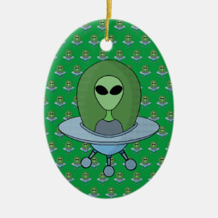 Alien in seinem kleinen Raumschiff Keramik Ornament