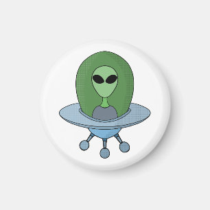 Alien in seinem kleinen Raumschiff Magnet