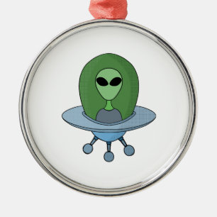 Alien in seinem kleinen Raumschiff Ornament Aus Metall