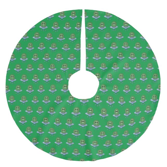 Alien in seinem kleinen Raumschiff Polyester Weihnachtsbaumdecke (Vorderseite)