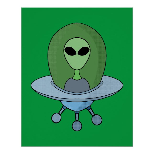 Alien in seinem kleinen Raumschiff Poster (Vorderseite)