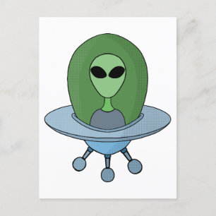 Alien in seinem kleinen Raumschiff Postkarte
