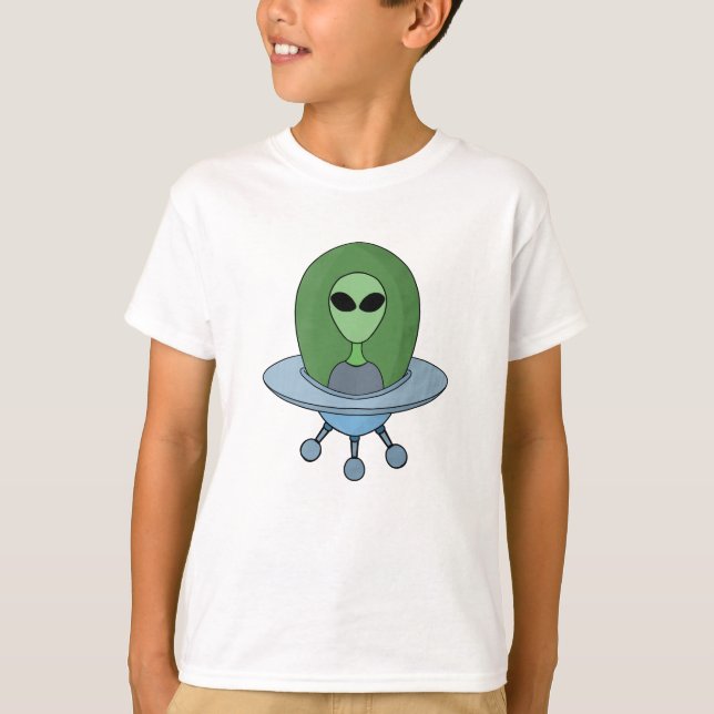 Alien in seinem kleinen Raumschiff T-Shirt (Vorderseite)