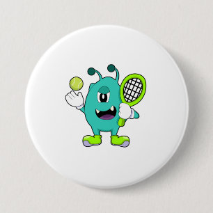 Alien in Tennis mit Tennisschläger Button