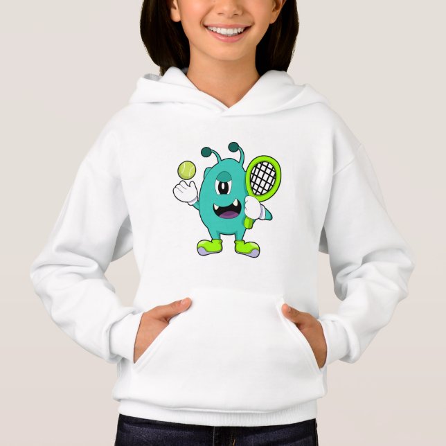 Alien in Tennis mit Tennisschläger Hoodie (Vorderseite)