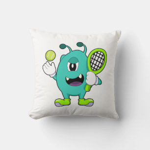 Alien in Tennis mit Tennisschläger Kissen
