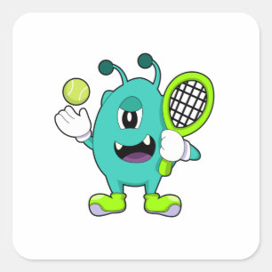 Alien in Tennis mit Tennisschläger Quadratischer Aufkleber