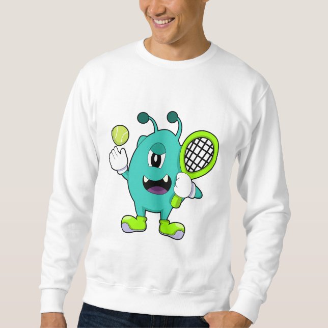 Alien in Tennis mit Tennisschläger Sweatshirt (Vorderseite)