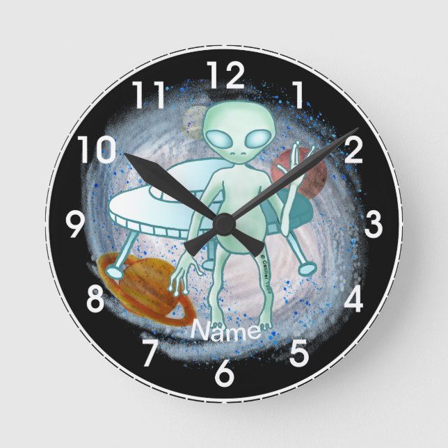 Alien Invader Clock Runde Wanduhr (Vorderseite)