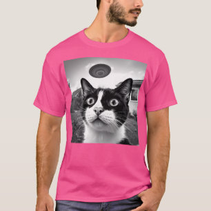 Alien Invasion Cat Selfie Schwarz-weiß Ufo Chaos T-Shirt