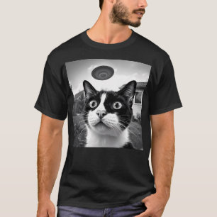 Alien Invasion Cat Selfie Schwarz-weiß Ufo Chaos T-Shirt